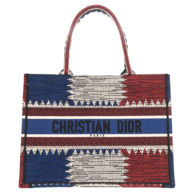 Dior Book Tote Bag French Flag Canvas Blue Red in Red Canvas from The Reluxe