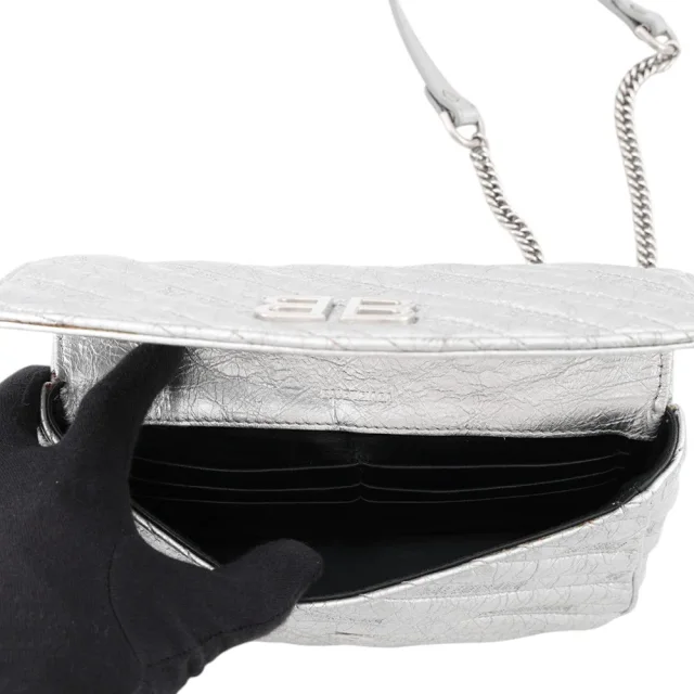 Balenciaga BB Logo Quilted Chain Shoulder Bag Silver526682 Leather in Leather from GALLERY RARE, photo 5 of 16