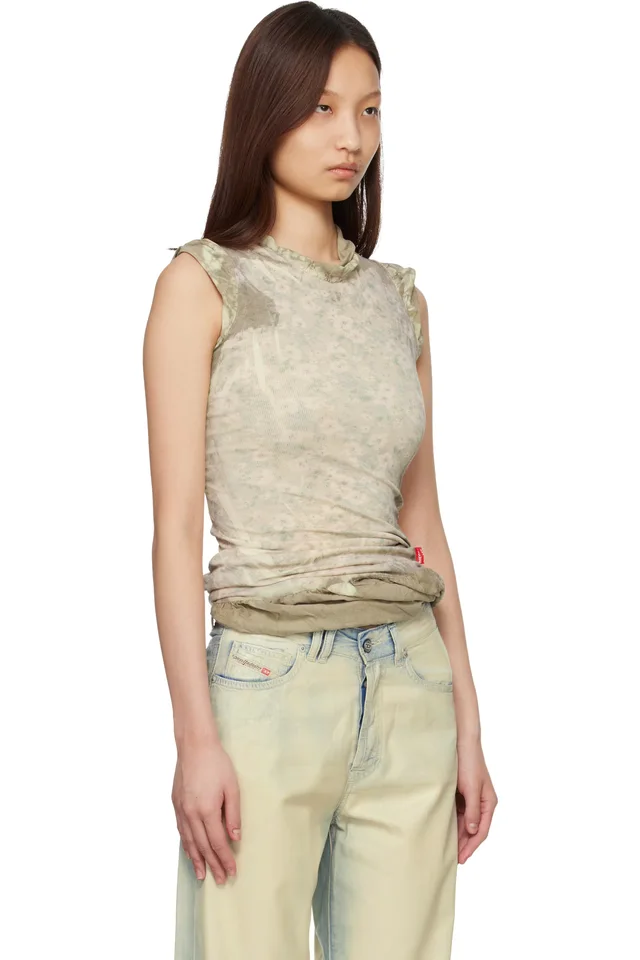 Diesel Khaki Bleached Effect Layered Top, photo 2 of 4 from SSENSE