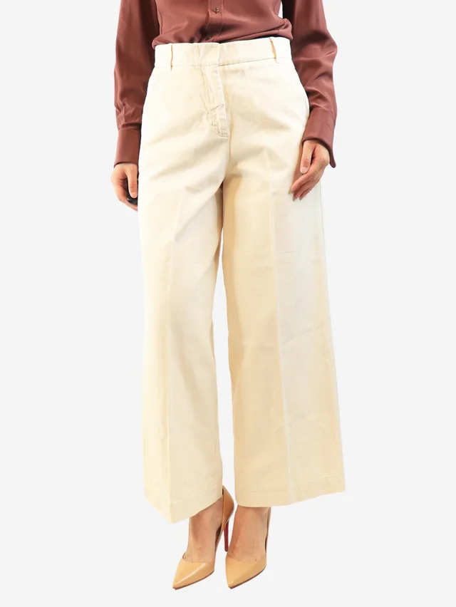 Max Mara Cream wide leg jeans - size UK 10 in White from Sign of the Times