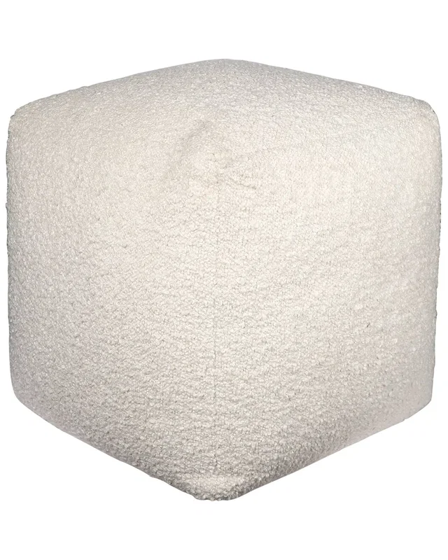 LR Home Contemporary Boucle Handmade Textured Pouf in White, image 1 of 1 from Rue La La
