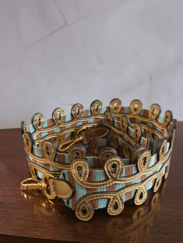Fendi Strap You Decorative Gold-Trimmed Teal Ribbon Shoulder Strap in gold|blue Canvas from Poshmark