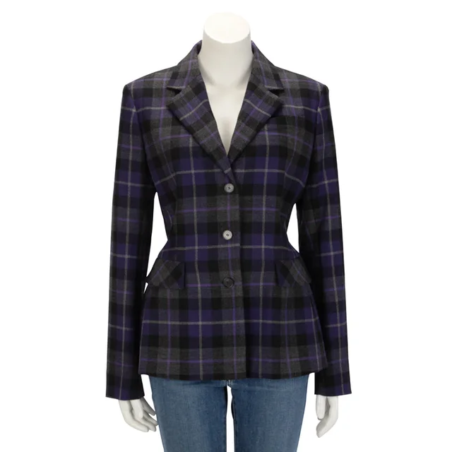 Check'N'Dior Fitted Blazer FR 46 in Purple Wool from Blue Spinach