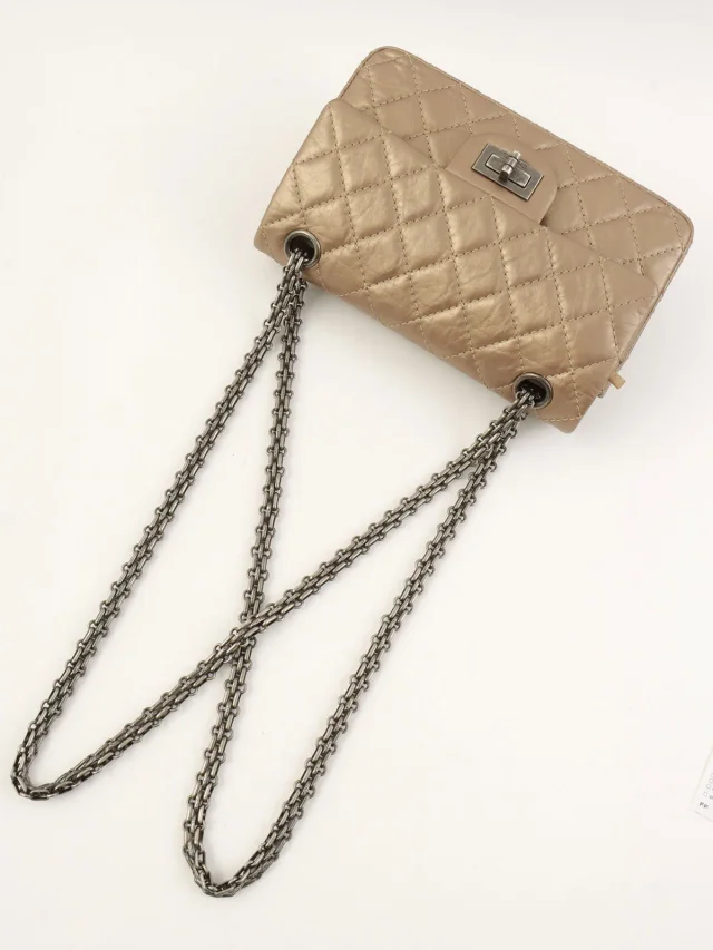 Chanel 2012 Vintage 2.55 Classic Flap Chain Bag Bronze in Leather from VINTAGE QOO TOKYO, photo 11 of 12