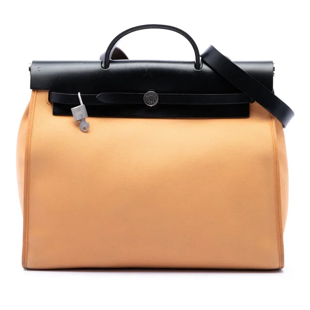 Orange Hermès Toile Herbag Zip 39 Satchel in Orange Canvas from Designer Revival