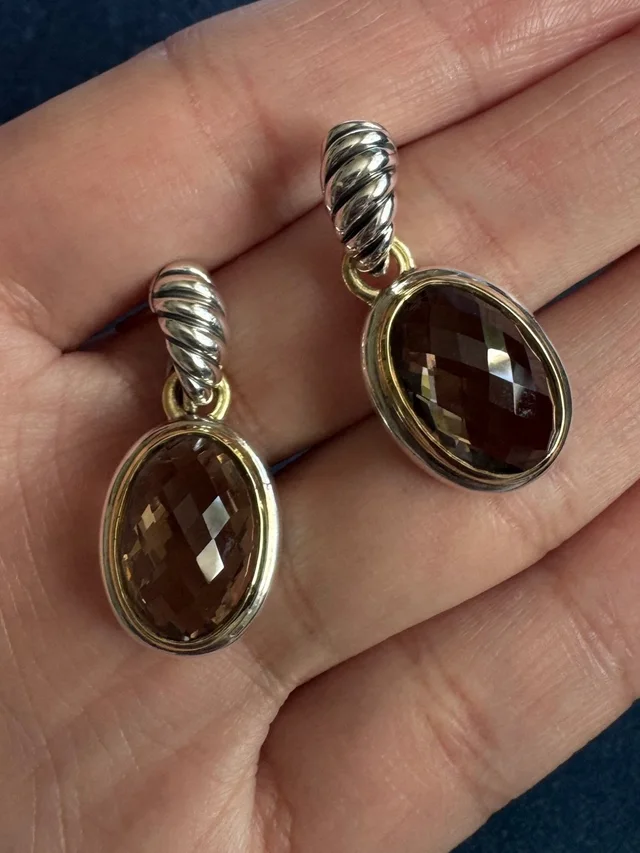 David Yurman Sterling Silver & 18k Goldoval Smoky Quartz Drop Dangleearrings in silver|gray from Poshmark