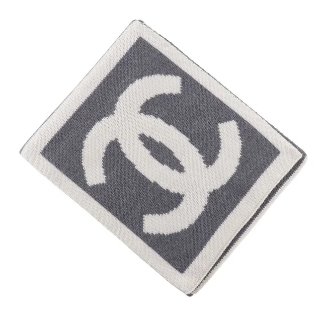 Chanel CC Logo Sports Line Wool Silk Gray Scarf in Grey Silk from The Reluxe