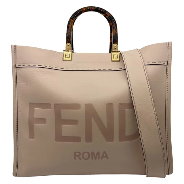 Fendi Sunshine Medium Leather Shopper Tote Bag Nude in Leather from Dallas Designer Handbags