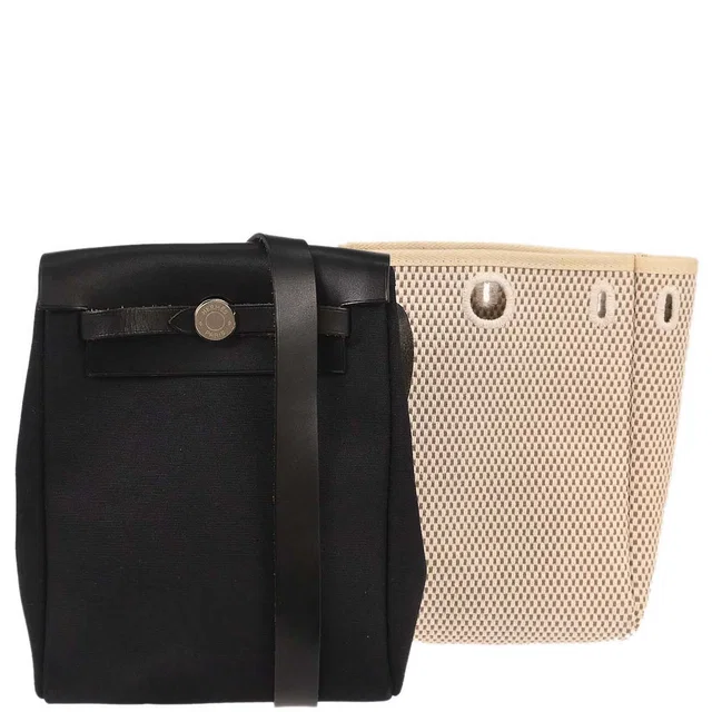 Hermès Black Natural Toile Officier GM Herbag TPM 2 in 1 Shoulder Bag in Black Leather from AMORE Vintage Tokyo