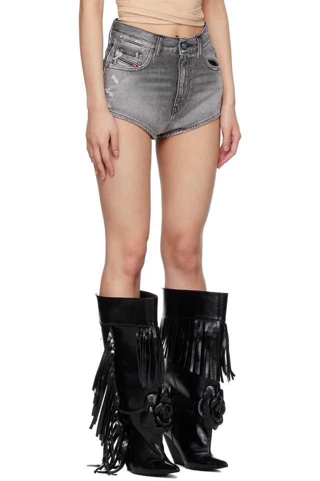 Diesel Gray Frayed Hems Denim Shorts, photo 2 of 4 from SSENSE