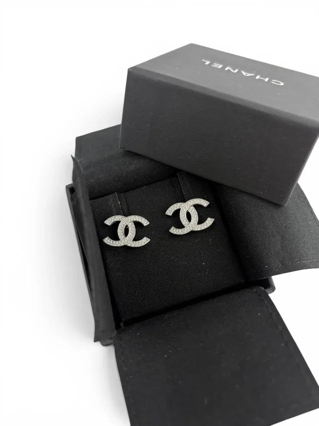 Chanel Silver Crystal Stud CC Earrings in Silver from Season 2 Consign, photo 2 of 3