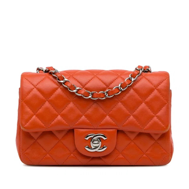 Orange Chanel Mini Rectangular Classic Lambskin Single Flap Crossbody Bag in Orange Lambskin from Designer Revival