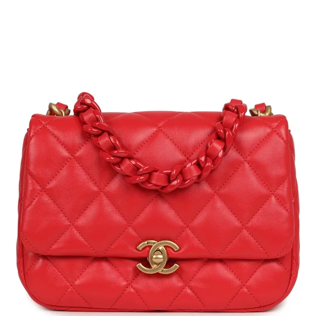 Chanel Small Flap Bag Red Lambskin Red Enamel Antique Gold Hardware in Red Lambskin from Madison Avenue Couture