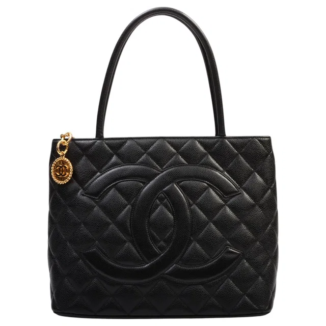 Chanel Black Caviar Leather CC Mark Stitch "Fukko" Tote Bag (circa 2000) in Black Caviar leather from VINTAGE QOO TOKYO