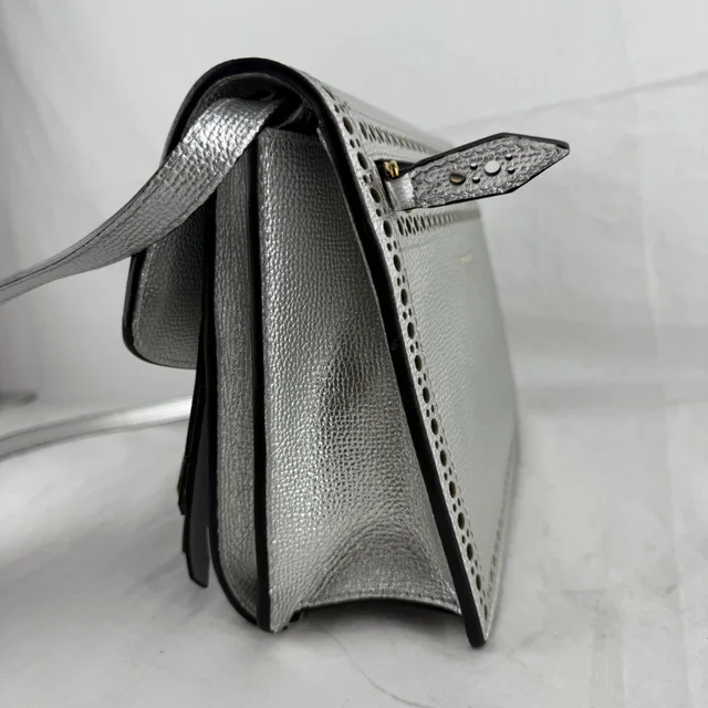 Burberry Silver Leather Fringed Macken Crossbody Bag in Silver GHW, Leather, Metal, Perforated leather from Reowned, photo 4 of 10