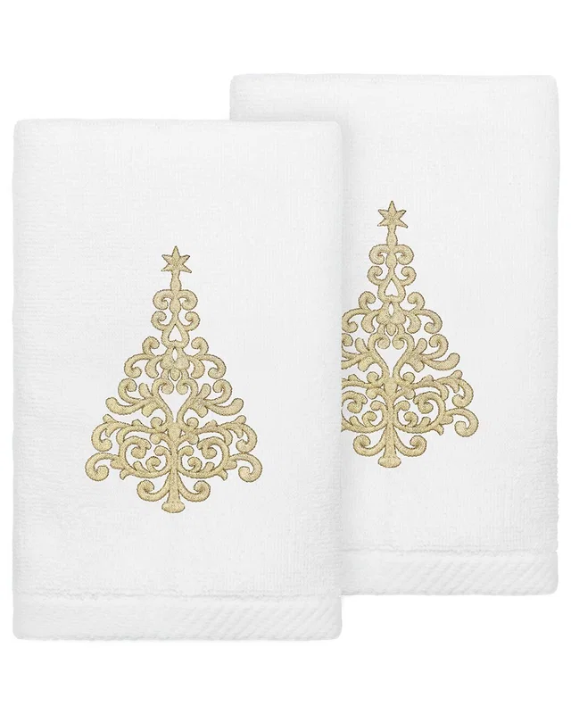 Linum Home Textiles Set of 2 Christmas Tree Embroidered Luxury 100% Turkish Cotton Hand Towels, image 1 of 1 from Rue La La