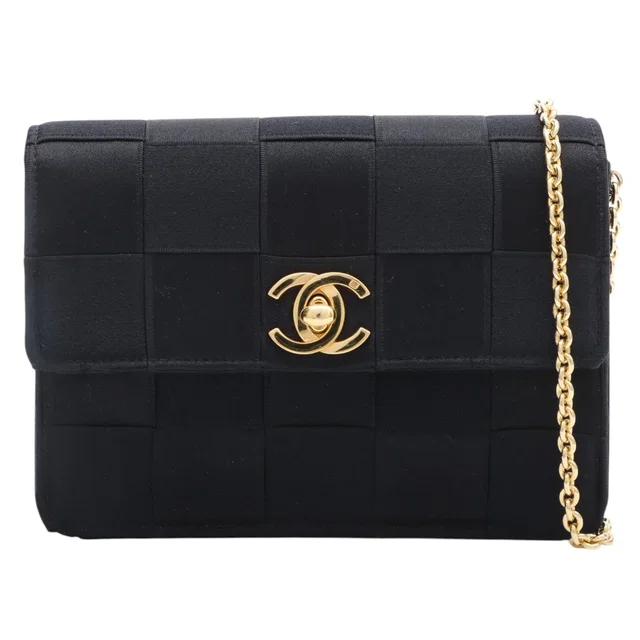 Chanel Satin CC Turn-Lock Chain Shoulder Bag Mini, Black (circa 1992) in Black Satin from VINTAGE QOO TOKYO