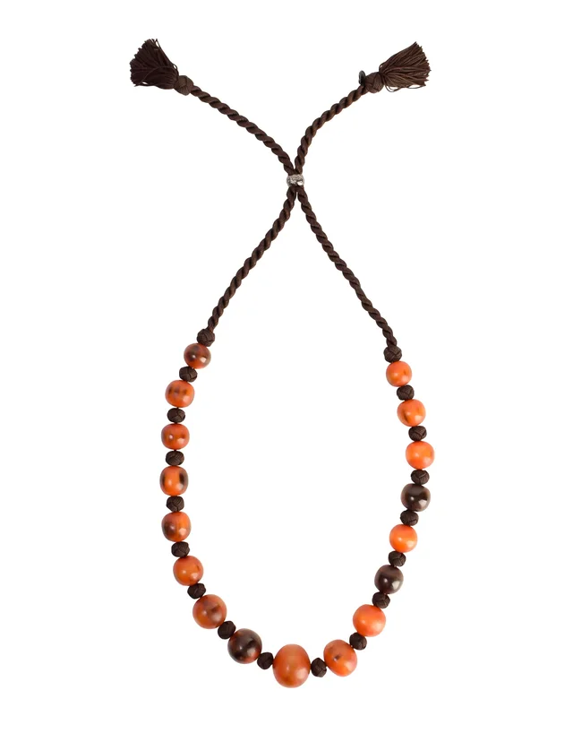 Saint Laurent Vintage 1990s Orange and Brown Horn Beaded Passementerie Tassel Necklace in Brown from Amarcord Vintage Fashion