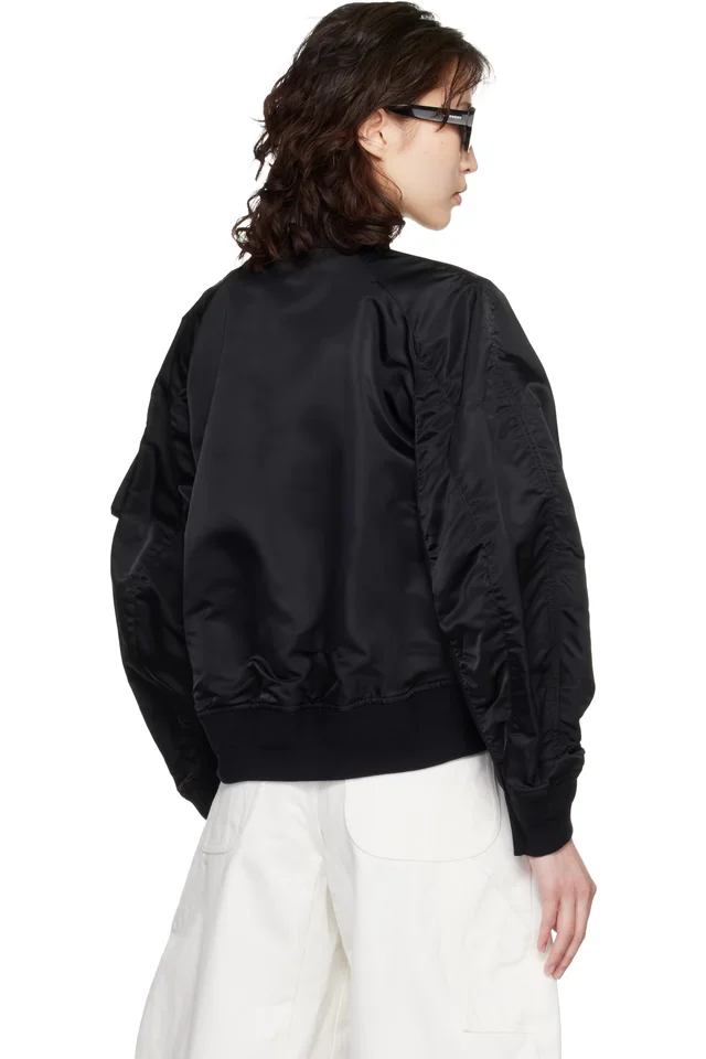 sacai Black Nylon Twill & Knit Cardigan, photo 3 of 4 from SSENSE