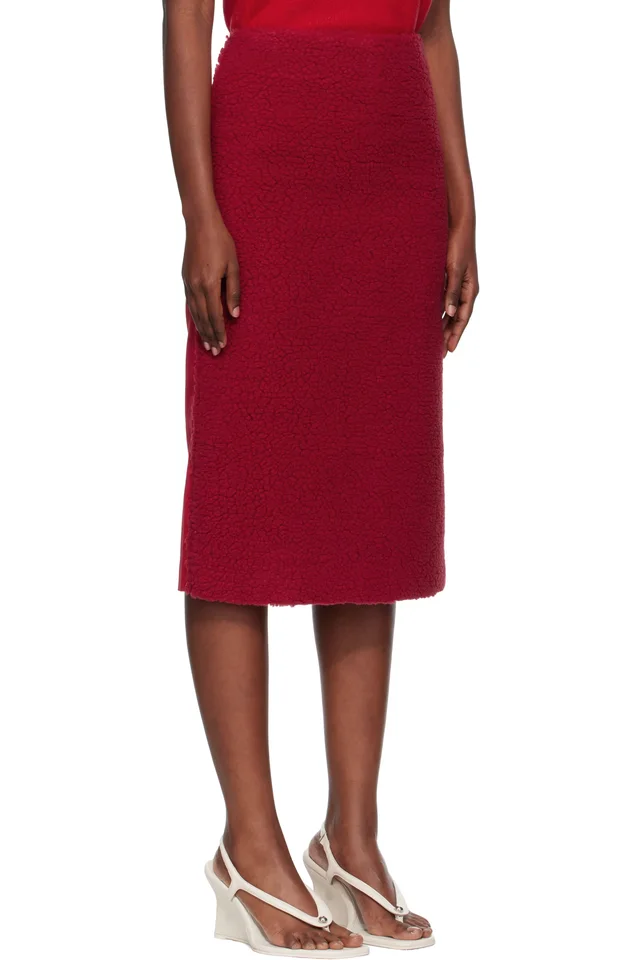 Pushbutton Red Fleece Combi H-Line Midi Skirt, photo 2 of 2 from SSENSE
