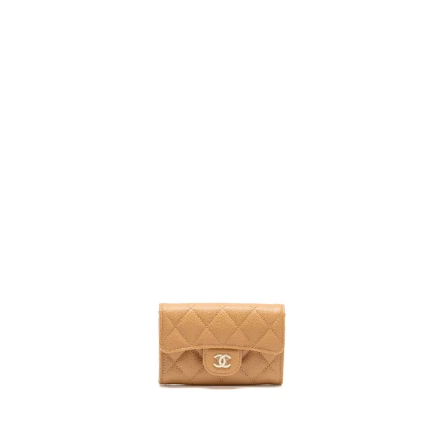 Chanel classic flap card holder caviar dark beige LGHW (microchip) in Beige Caviar leather from EMIER