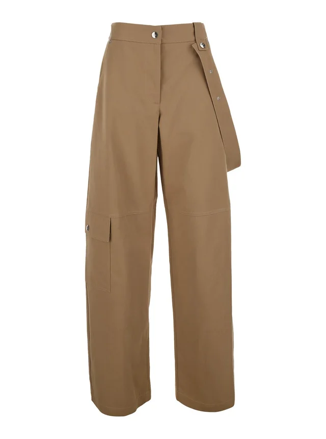 Msgm Beige PANTS with logo patch on the back in Cotton for women in Beige 100% Cotton, photo 2 of 6 from Gaudenzi Boutique