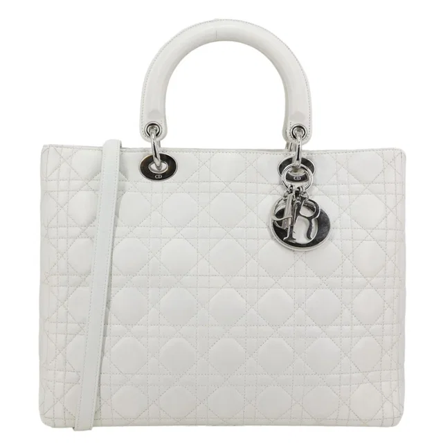 Lady Dior Large Cannage Quilted Lambskin Leather Shoulder Bag White in White Lambskin from Dallas Designer Handbags