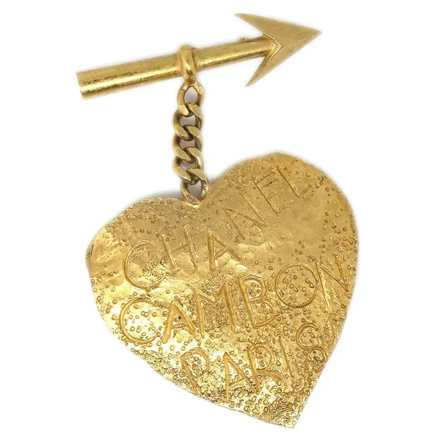 Chanel 1993 Arrow Heart Brooch Gold 93P in Gold from AMORE Vintage Tokyo