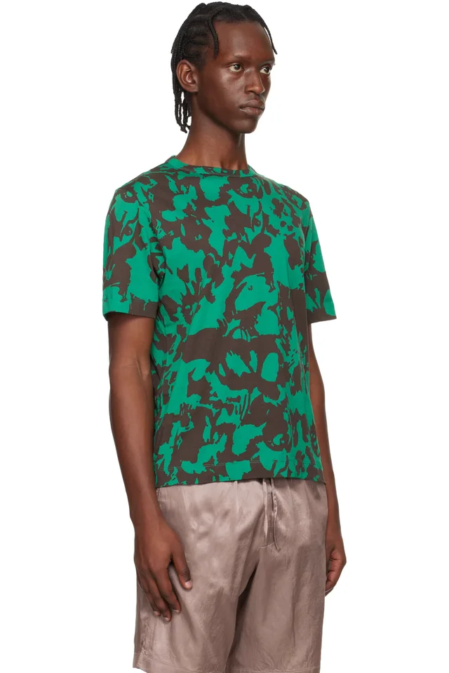 Dries Van Noten Green & Brown Printed Cotton T-shirt, photo 2 of 4 from SSENSE