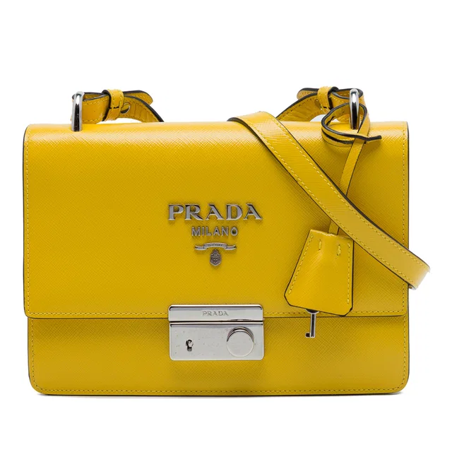 Yellow Prada Saffiano Lux Sound Lock Crossbody in Yellow Saffiano leather from Designer Revival