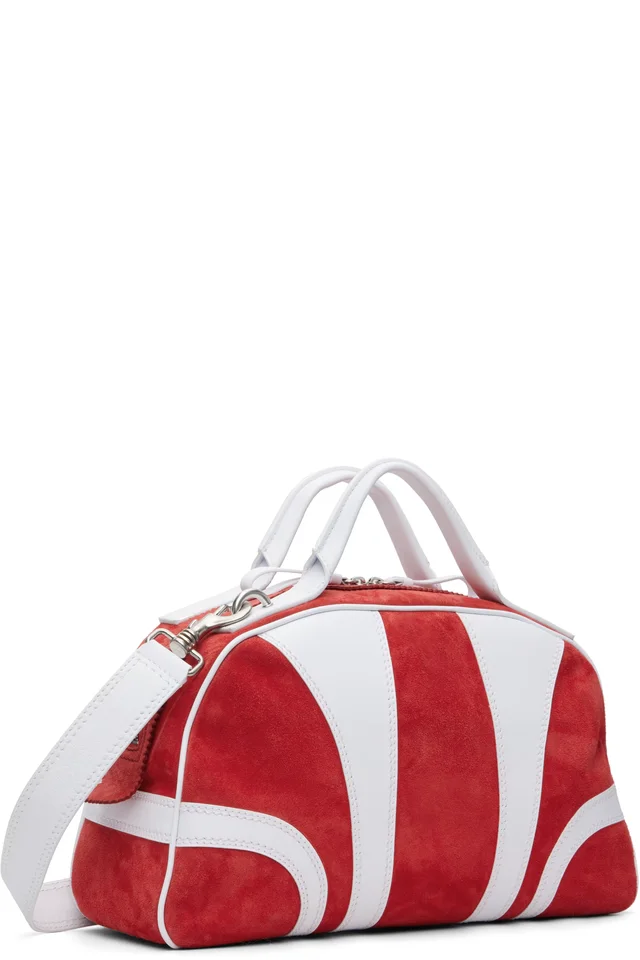 Dries Van Noten Red & White Suede Duffle Bag, photo 3 of 4 from SSENSE