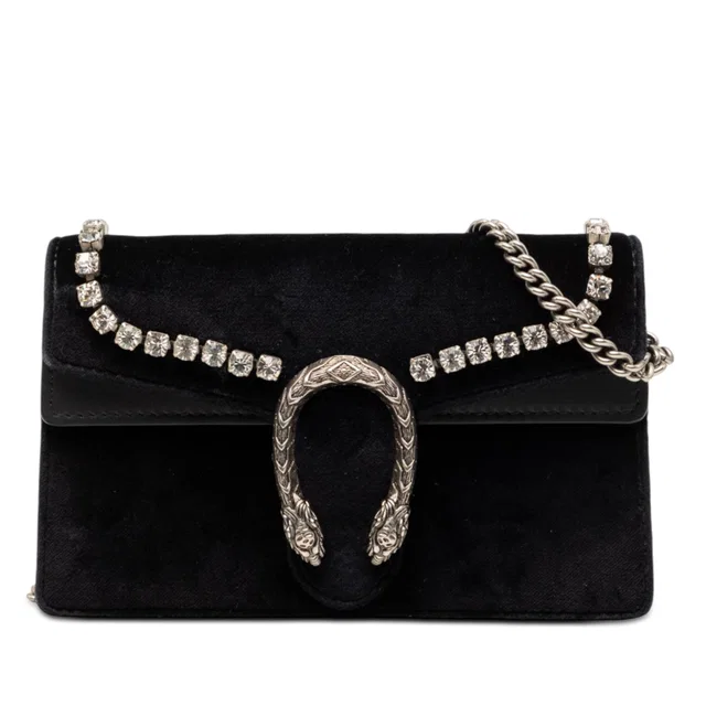 Black Gucci Mini Crystal Embellished Velvet Dionysus Crossbody in Black Velvet from Designer Revival