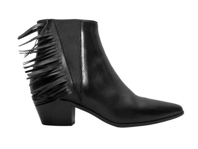 Black Saint Laurent Wyatt Fringe Ankle Boots Size 37.5 in Black Leather from Designer Revival