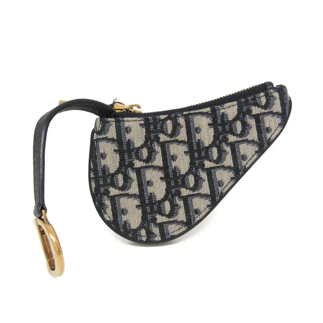 Dior Oblique Saddle Coin Case Women's Jacquard,Leather Coin Purse/coin Case Dark Navy,Light Beige in Dark navy/Light beige Jacquard , Leather from Elady