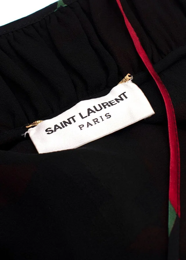 Saint Laurent Rose Print Silk Slip Dress in Pink Silk from HEWI
