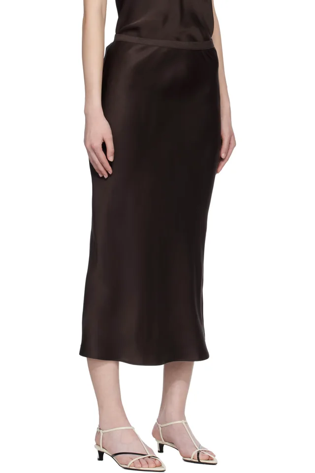ANINE BING Brown Bar Silk Midi Skirt, photo 2 of 4 from SSENSE