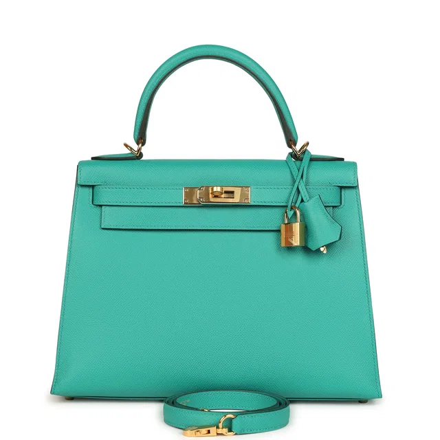 Hermès Kelly Sellier 28 Vert Jade Epsom Gold Hardware in Green Epsom leather from Madison Avenue Couture