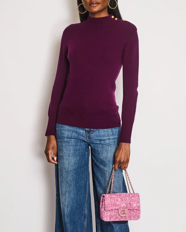 Chanel Purple Knitted Long Sleeve Jumper with CC Gold Button Detail Size FR 36 (UK 8) in Purple from Sellier