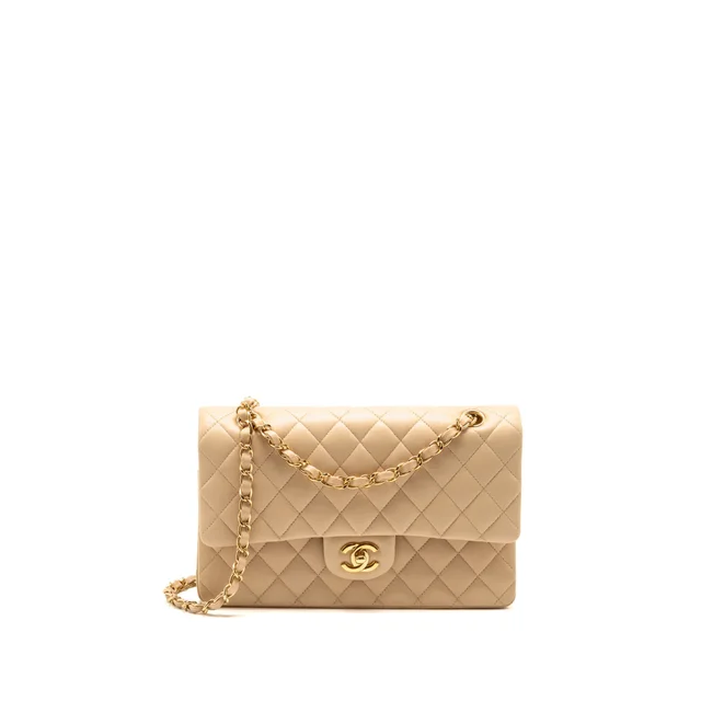 Chanel Medium Classic Double flap bag lambskin beige GHW in Beige Lambskin from EMIER