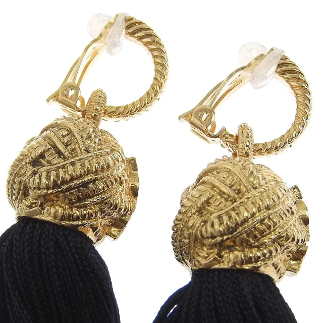 Saint Laurent Long Tassel Earrings Gold Black in Black Gold-plated metal from LuxUness, photo 4 of 9