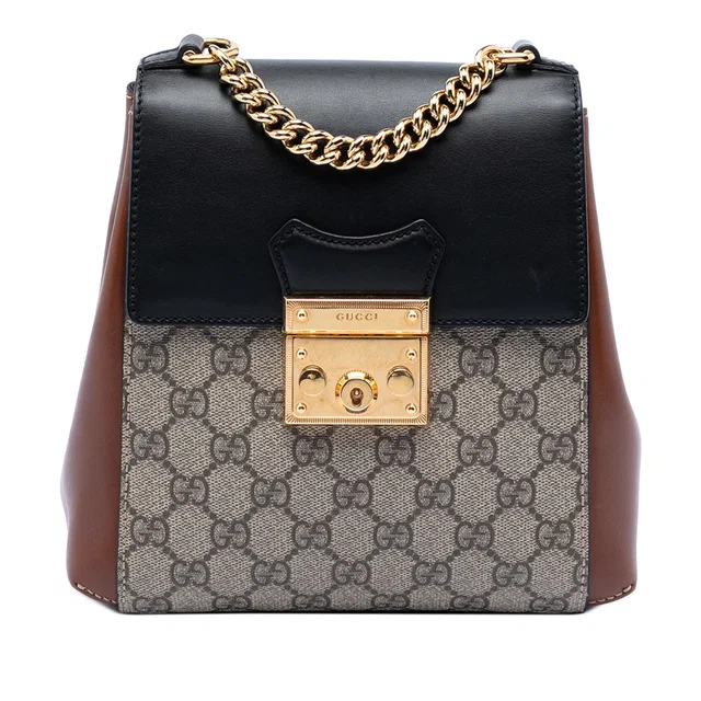 Beige Gucci GG Supreme Padlock Backpack in Beige Coated canvas from Designer Revival
