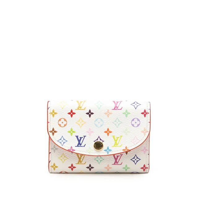 White Louis Vuitton Takashi Murakami Monogram Multicolore Rosalie Coin Purse in White Canvas from Designer Revival