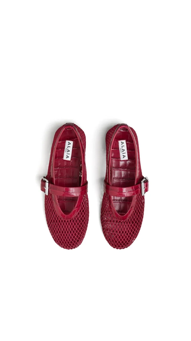Alaia BALLET FLATS IN FISHNET AND CROCODILE EMBOSSED CALFSKIN, photo 2 of 3 from SENSER