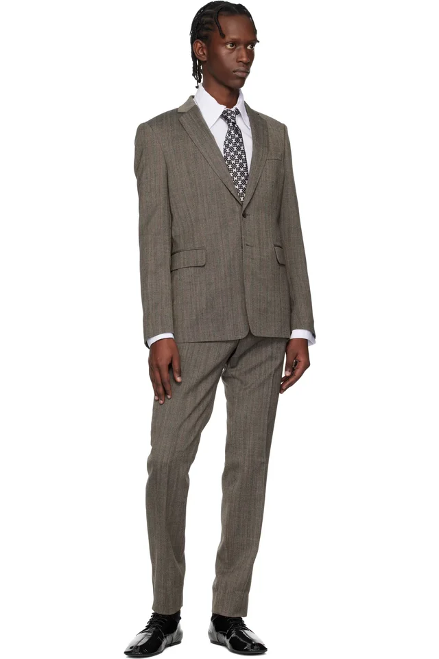 Dries Van Noten Black & Gray Printed Silk Tie, photo 3 of 3 from SSENSE