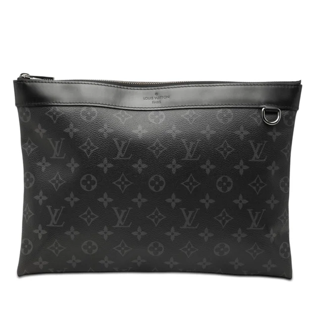 Black Louis Vuitton Monogram Eclipse Discovery Pochette GM Clutch Bag in Black Coated canvas from Designer Revival