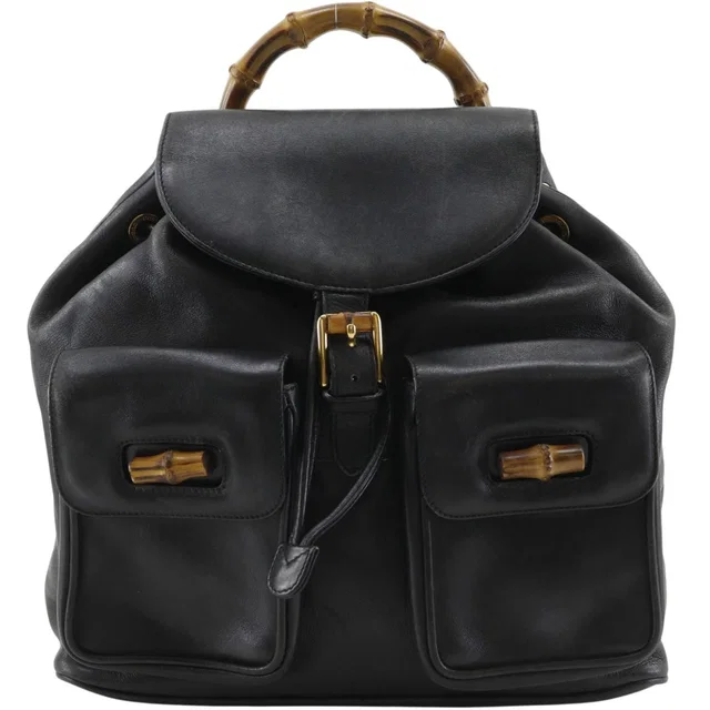 Gucci Bamboo 003 Leather Black Backpack in Black Leather from The Reluxe