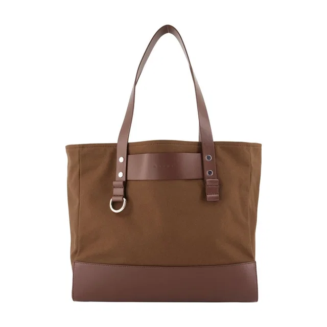 Marni Canvas And Leather-Trimmed Tote Bag — Brown Cotton in Brown Canvas from HEWI