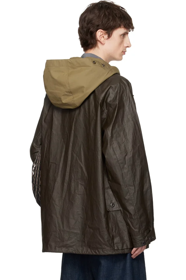 LEMAIRE Brown Detachable Hood Coated Technical Linen Rain Jacket, photo 3 of 4 from SSENSE