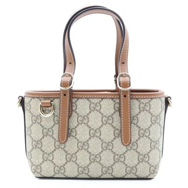 Gucci GG Emblem Mini Shoulder Bag Beige Brown Leather Gold in Brown Leather from The Reluxe