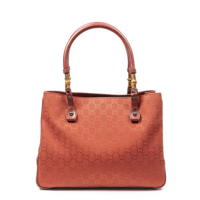 Gucci Large Square Bamboo Tote Red GG Canvas in Red Canvas from The Reluxe